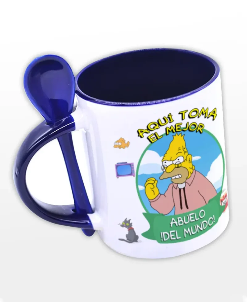 Taza Personalizada Interior de Color Morado con Cuchara Temática: El Mejor Abuelo - Imagen 2