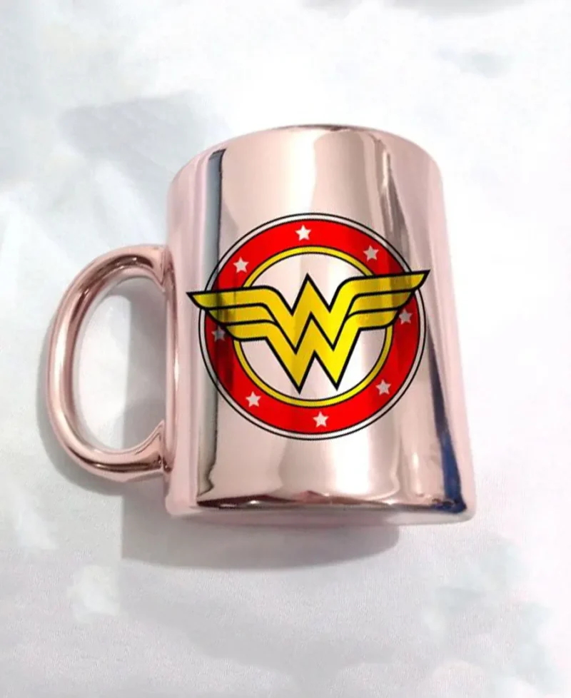 Taza Personalizada Espejo Color Rosa Temática Wonder Woman