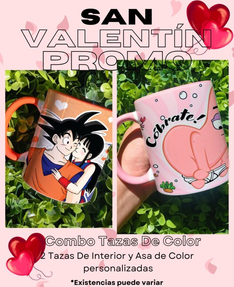 Combo #2 San Valentín 2 Tazas Con Interior y Asa De Color