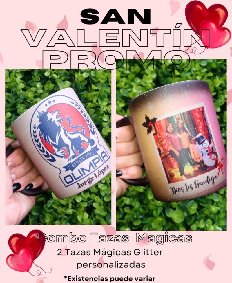 Combo #3 San Valentín 2 Tazas Mágicas Glitter